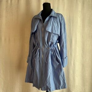 Lafayette 148 “Metallic” Blue Utility Drawstring Trench Jacket Size 14